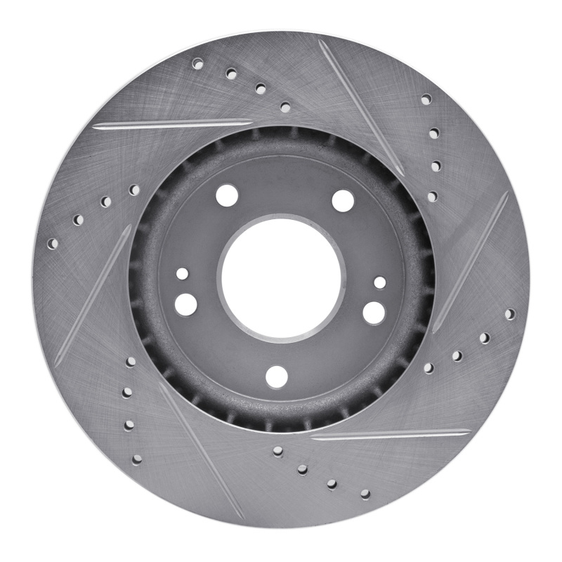 Hyundai Veloster Brake Rotor (1) - Front Left - R1 Concepts - Drilled & Slotted - Silver - `11-`25